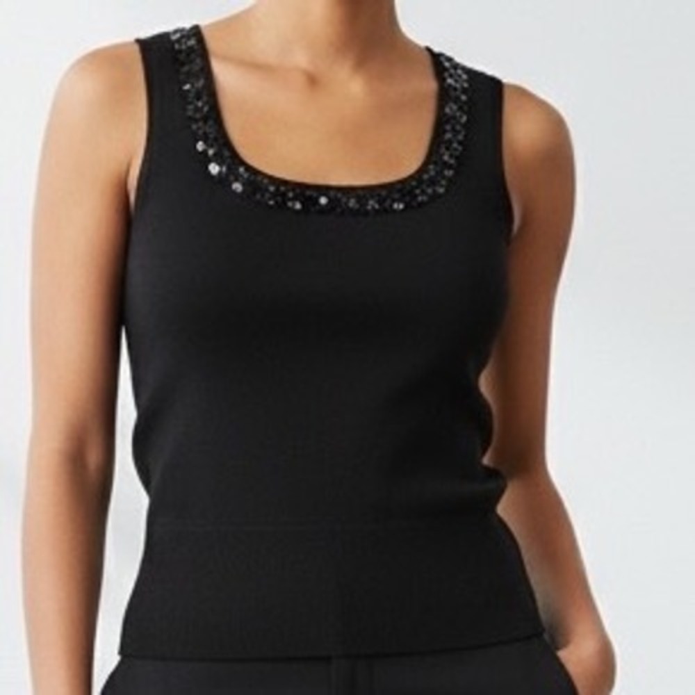 Axcess Liz Claiborne Black Sleeveless Knit‎ Shell Ribbon Trim Tank Top M office